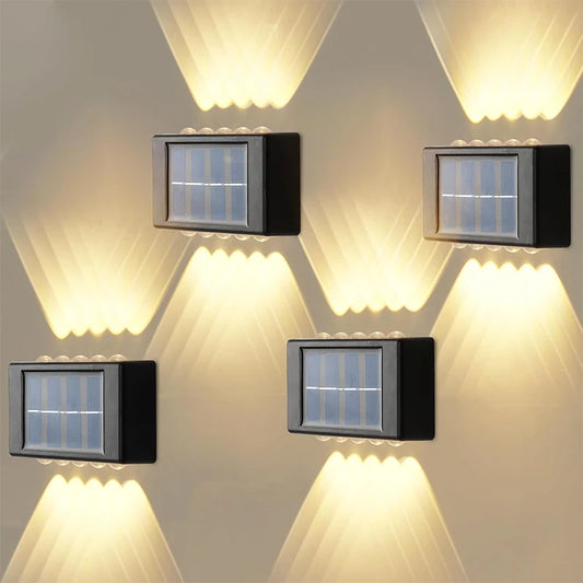 Outdoor Lights Solar Powered, Convex Mirror Wall Light, IP65 Waterproof Up and Down Courtyards Gardens Stairs Corridors Walls