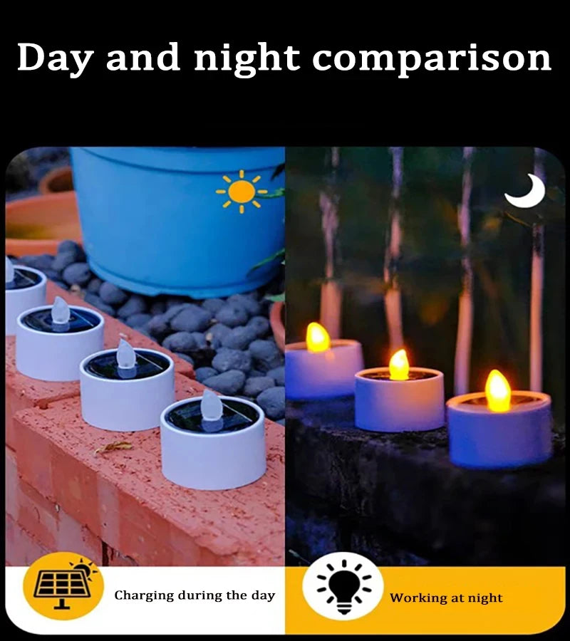 6PCs Solar Tea Light Led Candles Flameless Outdoor Waterproof Solar Tea Lights Rechargeable Candles for Party Garden Home Decor