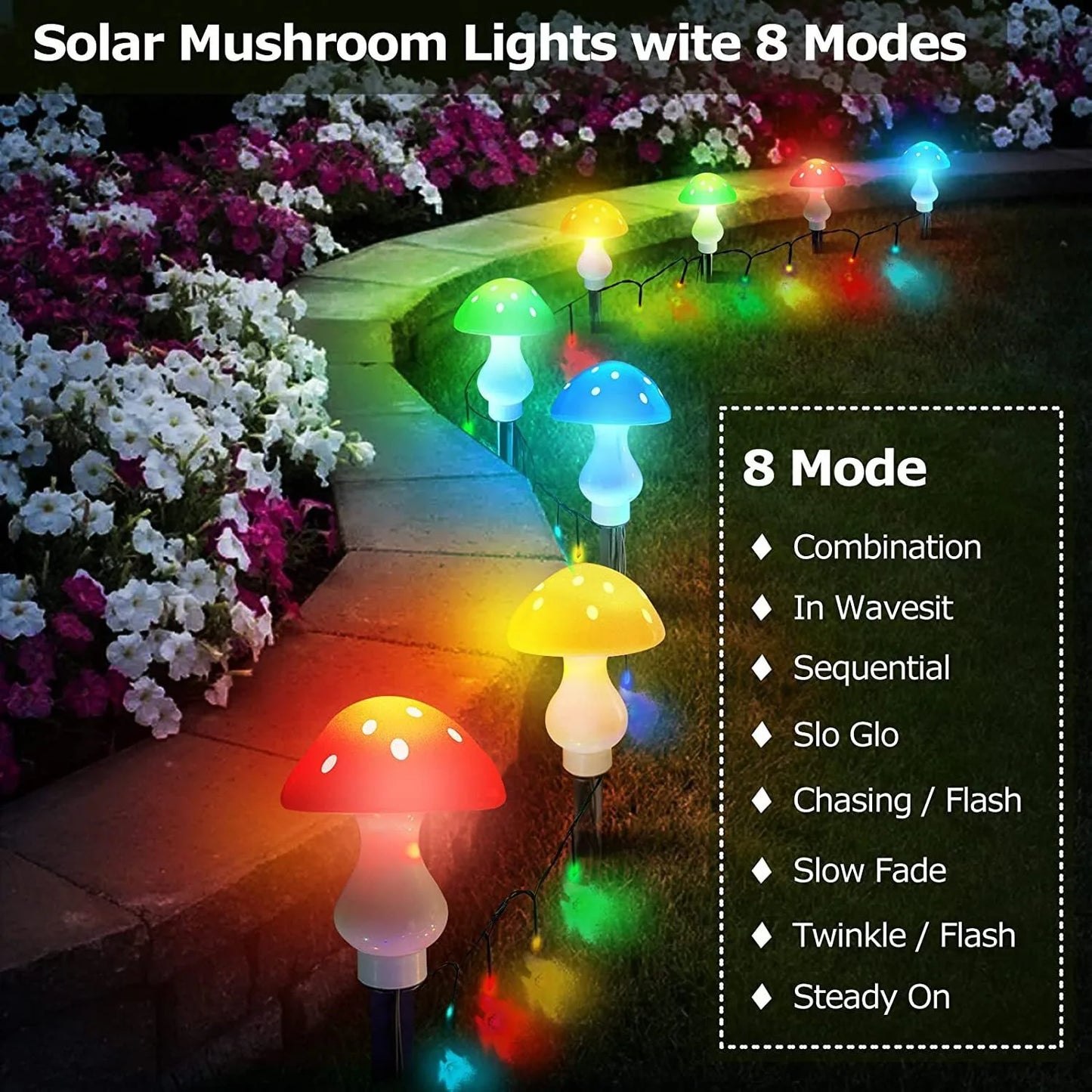 Solar Cute Mushroom String Light 8 Mode Lighting Effect Outdoor Waterproof Courtyard Garden Lawn Christmas Decor Landscape Light
