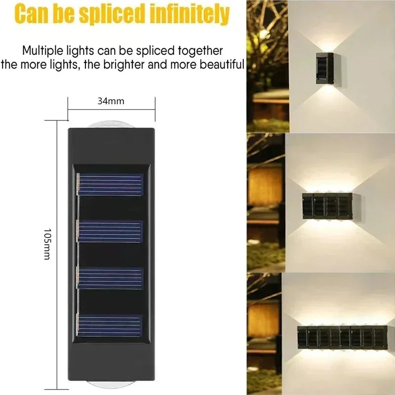 Outdoor Lights Solar Powered, Convex Mirror Wall Light, IP65 Waterproof Up and Down Courtyards Gardens Stairs Corridors Walls