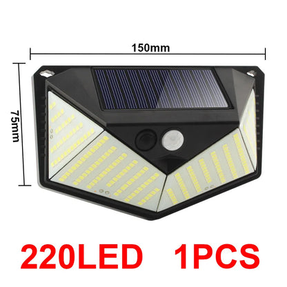 220LED Solar Light Outdoor 1-4PCS Solar Wall Lamp Human Body Sensor 3Mode Waterproof Garden Decor Street Lights Sunlight Powered