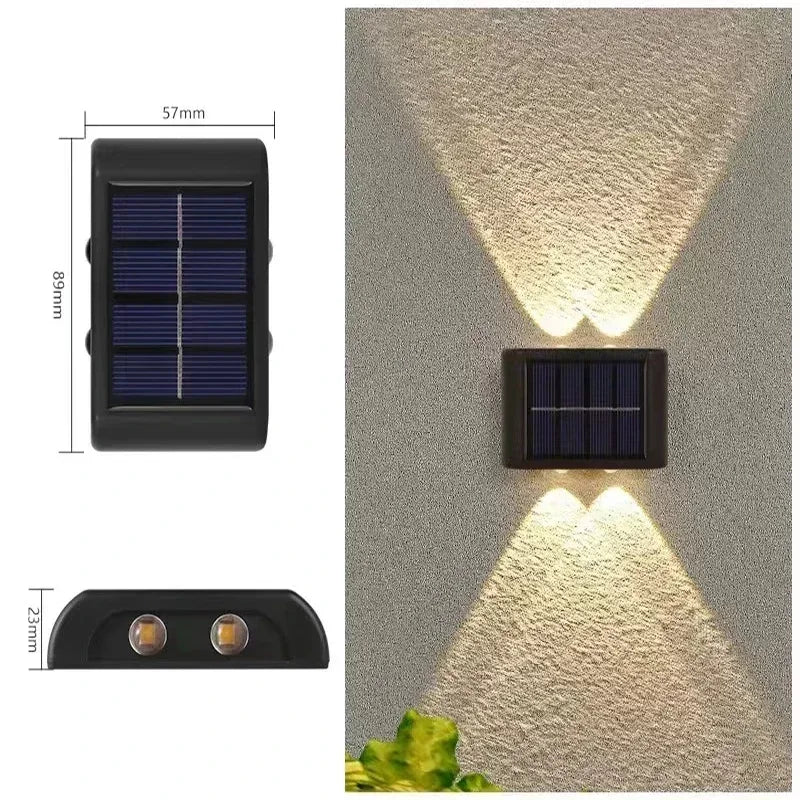 Outdoor Lights Solar Powered, Convex Mirror Wall Light, IP65 Waterproof Up and Down Courtyards Gardens Stairs Corridors Walls