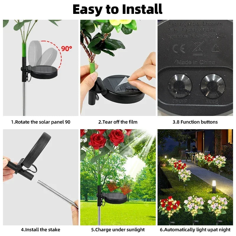 LED Solar Light Waterproof Azalea Solar Flowers Lamp Outdoor Decorative for Garden Yard Lawn Path Lighting Holiday Wedding Decor