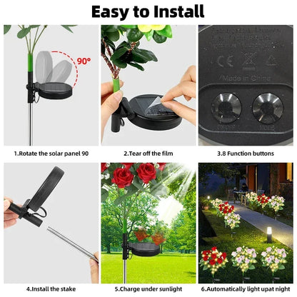 LED Solar Light Waterproof Azalea Solar Flowers Lamp Outdoor Decorative for Garden Yard Lawn Path Lighting Holiday Wedding Decor