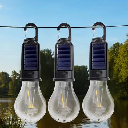 Rechargeable Camping Light, Solar LED Bulb, Waterproof with 3 Lighting Modes, Comfortable Hook, Camp Lantern for Breakdowns