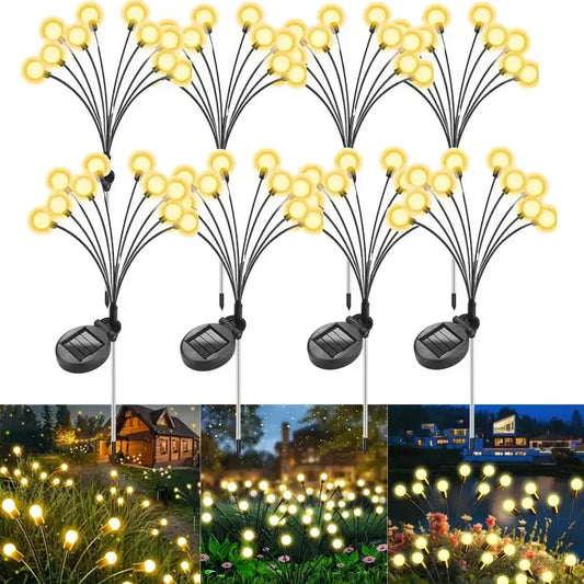 8pcs Outdoor LED Solar Lights Waterproof Starburst Solar Firefly Lights Lawn Lamp Garden Lamp for Path Landscape Decorative