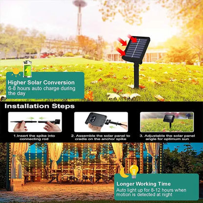 300 LED Solar Courtyard Curtain Lights Outdoor Waterproof Fairy String Lights With 8 Modes for Garden Window Bedroom Wedding