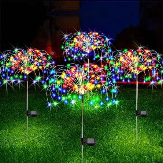 8 Mode Firework Lamp Solar Powered Outdoor Grass Globe Dandelion Fireworks Lamp for Garden Yard Lawn Landscape Holiday Light