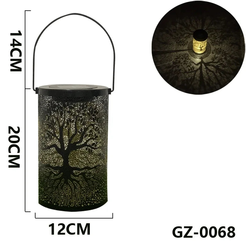 1 Pc Solar Light Outdoors Handheld Iron Hollow Projector Light Hanging Solar Lantern Waterproof Solar Light  Decorative Lights