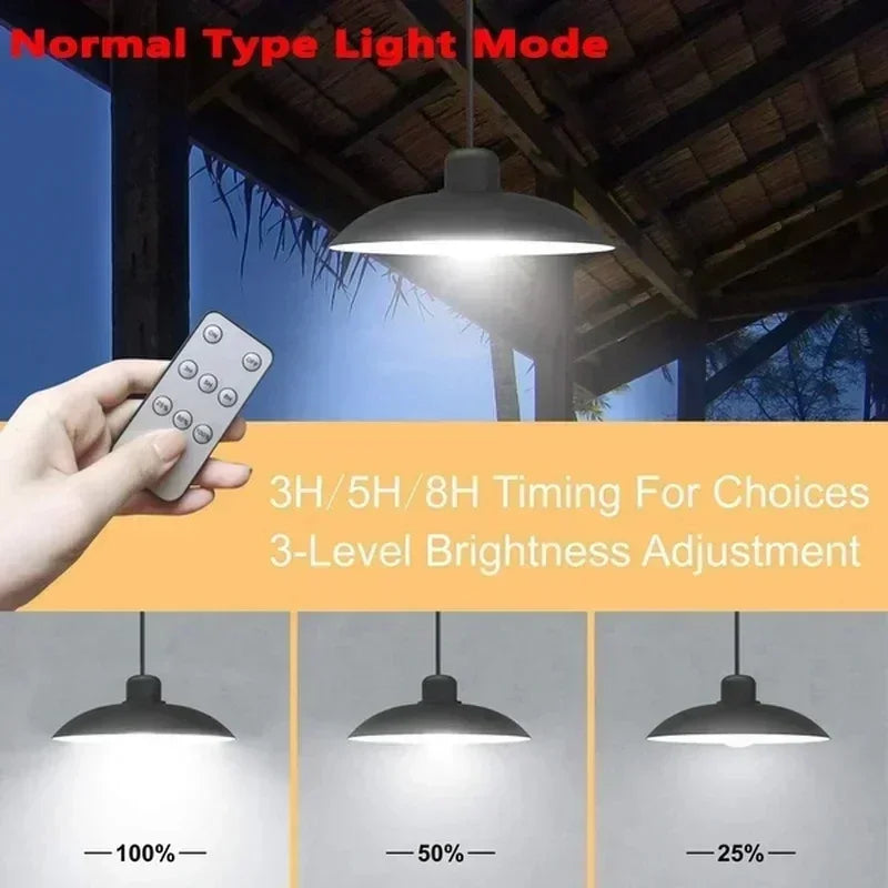 Solar Pendant Lamp Outdoor Waterproof Chandelier Light Hanging Shed LED Decorations with Remote Control for Indoor Shed Barn Roo