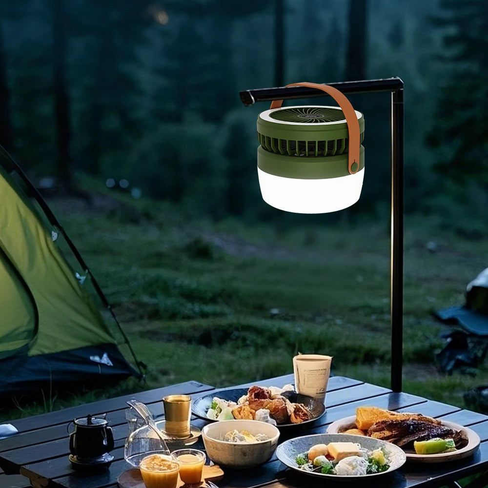Outdoor Solar Fan Lantern Camping Lights 2-in-1 with 4 Light Modes Hanging for Power Failure Emergency Survival Travel Adventure