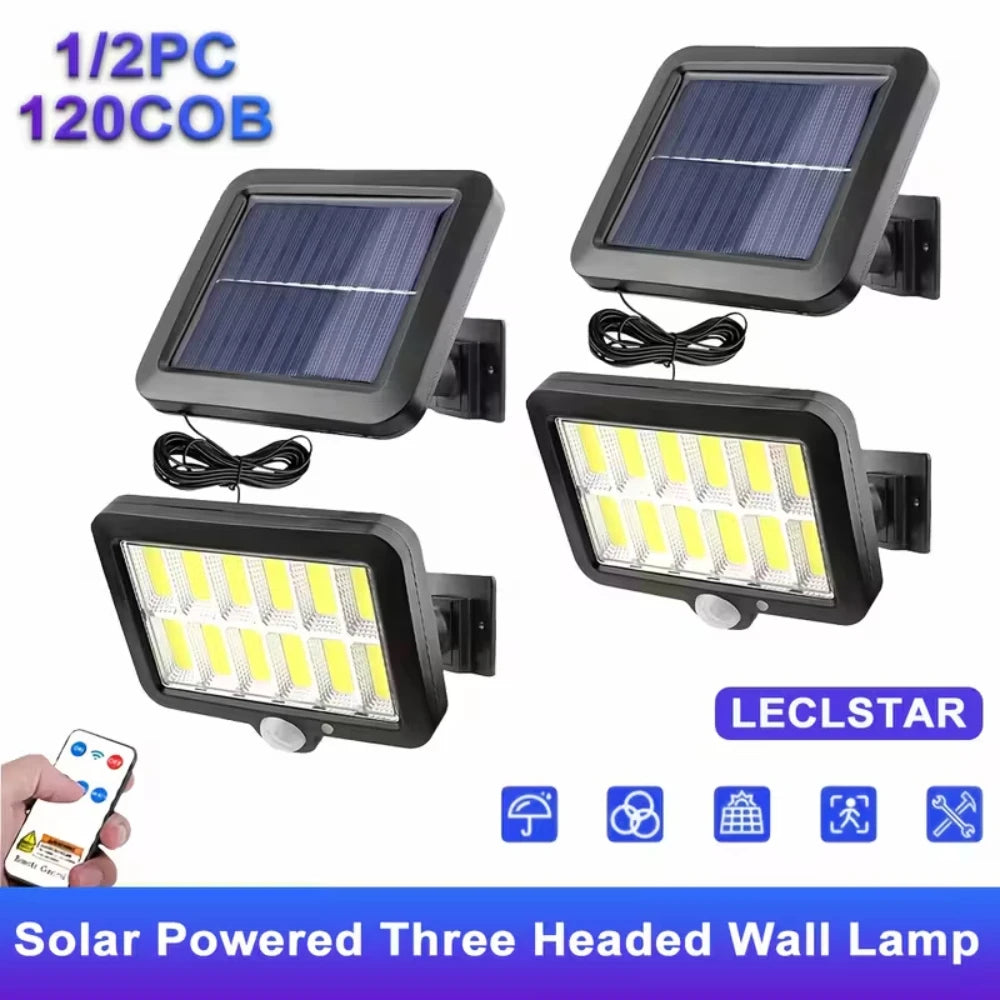 120 COB Solar Wall Lamp Motion Sensor Led Solar Lights 3 Modes with Remote Control Outdoor Waterproof Lamp for Garden Yard Decor