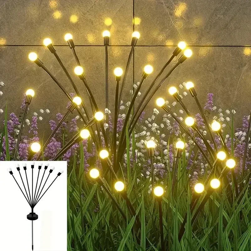 Outdoor Solar Pathway Light Waterproof 6/8/10 Heads Led Powered Swaying Firefly Lamp Star Burst Solar Firefly Garden Light