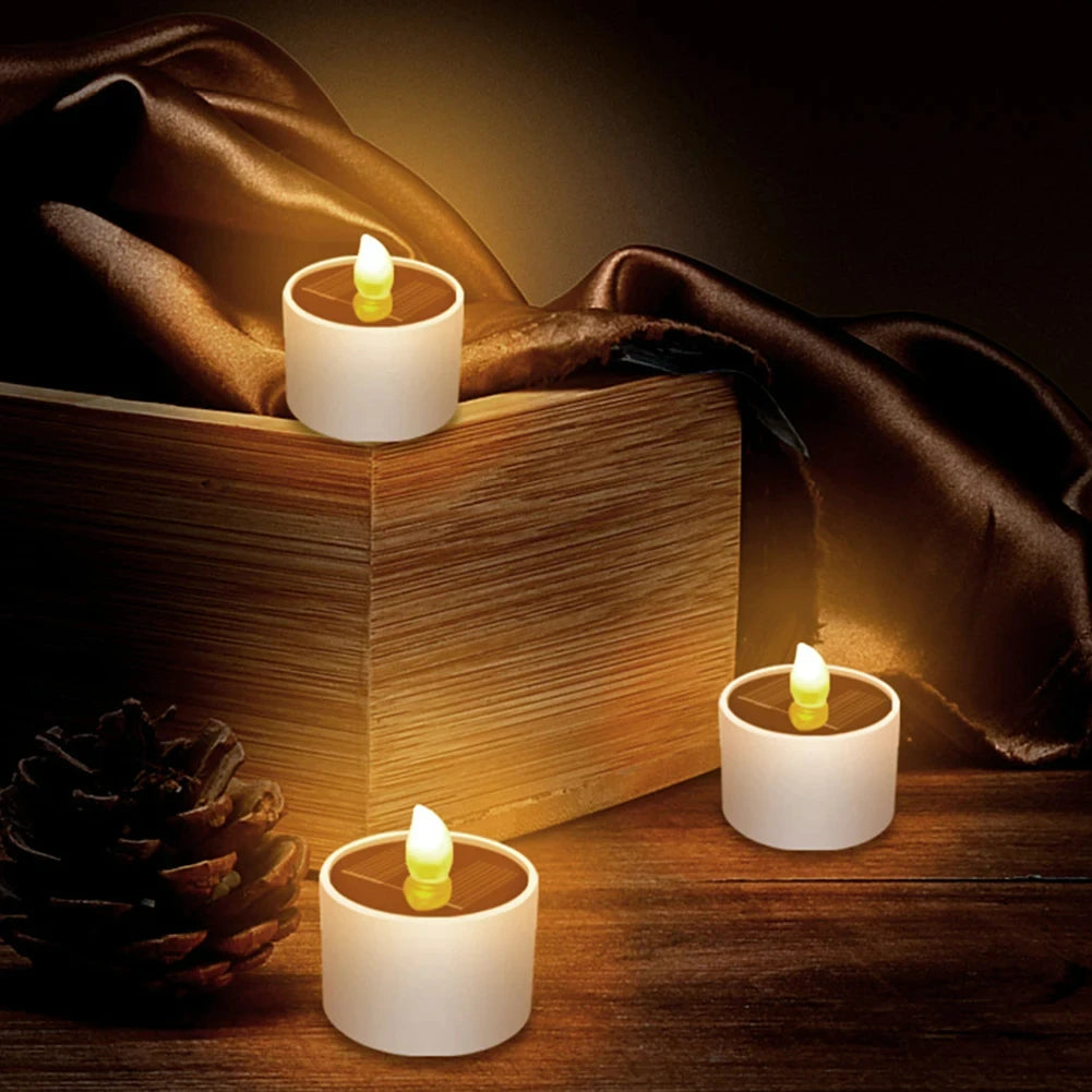 6PCs Solar Tea Light Led Candles Flameless Outdoor Waterproof Solar Tea Lights Rechargeable Candles for Party Garden Home Decor