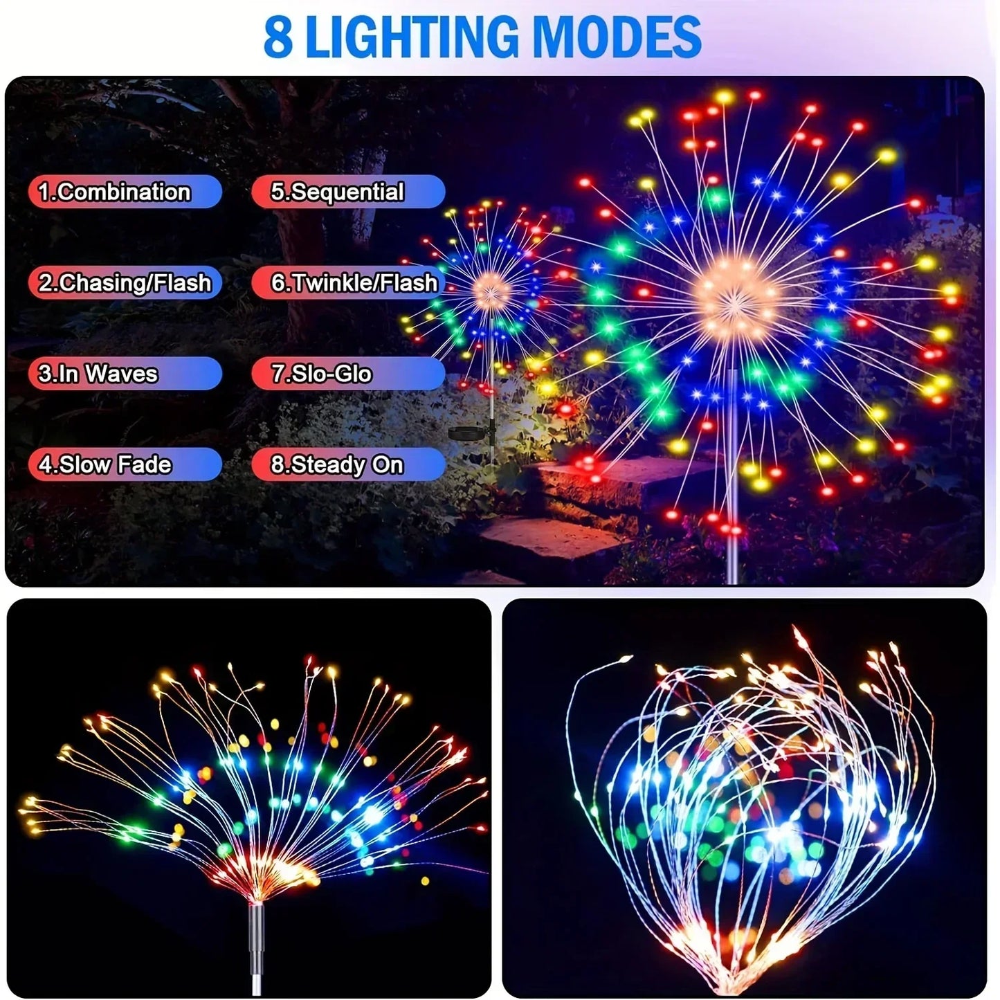6/4/2PCS Outdoor Solar Fireworks Light Waterproof Solar Garden Flower Light 8 Lighting Modes Christmas Yard Patio Decoration