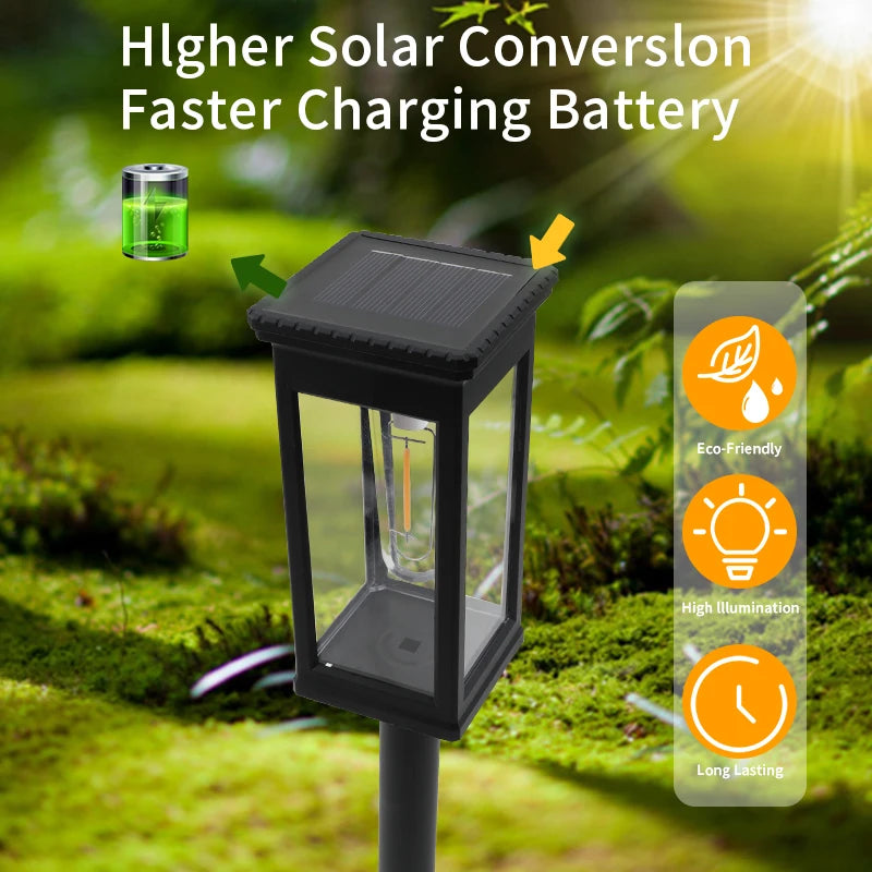 2PCS Solar Pathway Warm Lights Outdoor Waterproof Solar Powered Garden for Walkway Yard Backyard Landscape Lighting Decorative