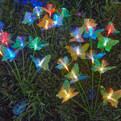 6LEDs Solar-Powered Butterfly Fiber Optic Light - Waterproof Rechargeable Outdoor Garden Decor for Lawn, Yard, and Landscape