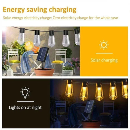 Edison Light Outdoor String Shatterproof Bulbs, Waterproof LED Solar Hanging Ambience Lights, for Yard Garden Patio Bistro