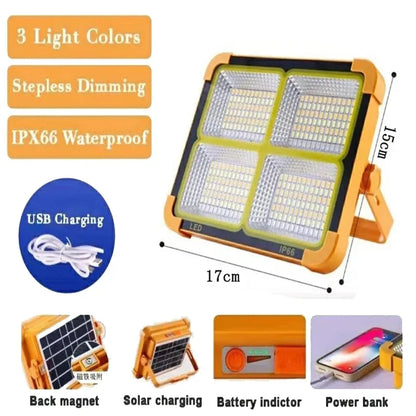 NEW LED Solar Floodlight USB Rechargeable Emergency Camping Lantern Waterproof Outdoor Portable Searchlight Spotlight Flood Lamp