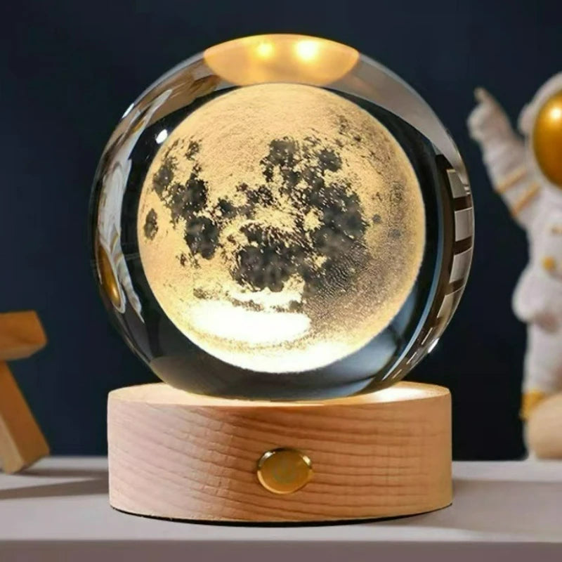 LED Crystal Ball Decoration Astronomy Solar System Planets Moon Astronaut Glass Globe Home Decorations Christmas Birthday Gifts