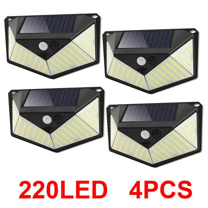 220LED Solar Light Outdoor 1-4PCS Solar Wall Lamp Human Body Sensor 3Mode Waterproof Garden Decor Street Lights Sunlight Powered