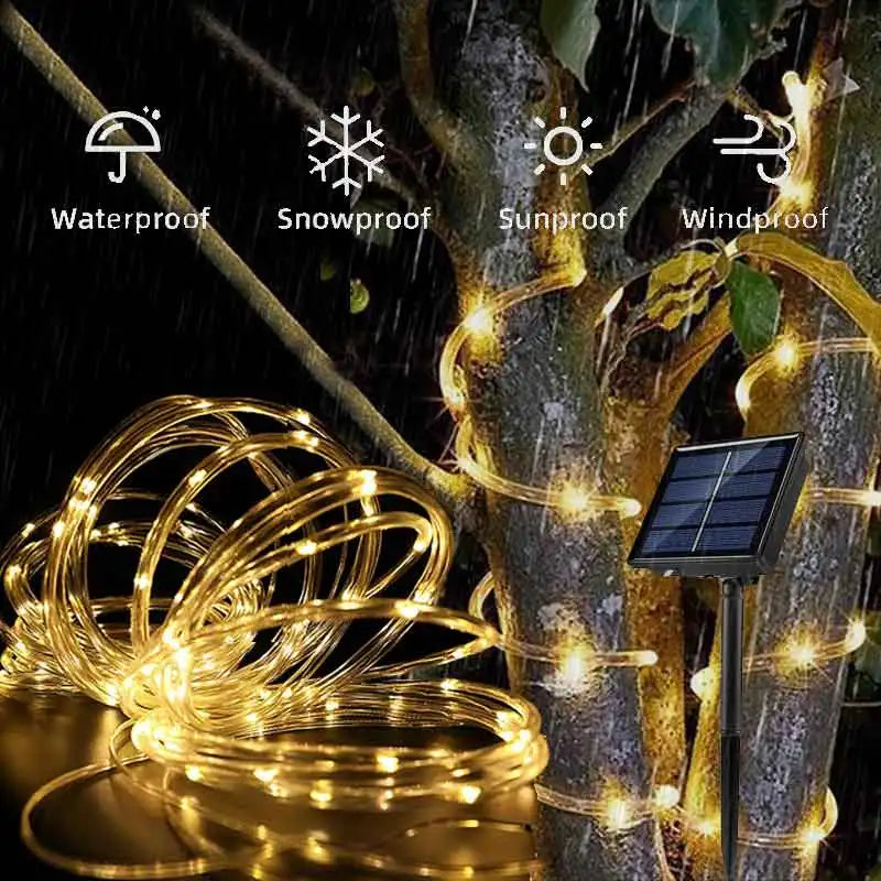 Solar Rope Lights Solar LED Light Path Deck Outdoor Garden Solar String Lights Waterproof Outdoor Lighting Strips 8 Light Modes