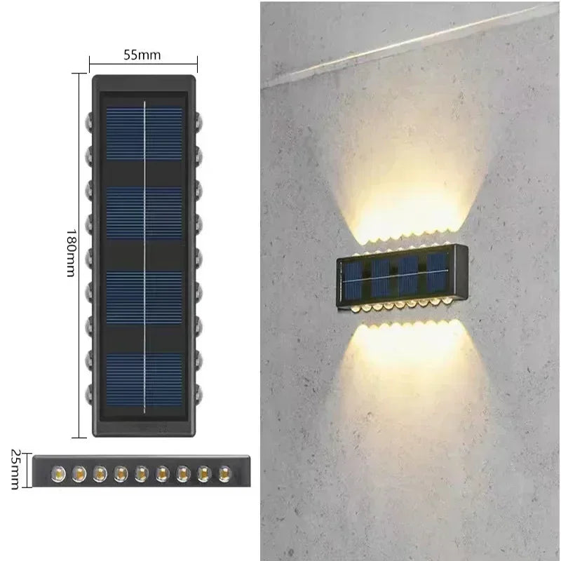 Outdoor Lights Solar Powered, Convex Mirror Wall Light, IP65 Waterproof Up and Down Courtyards Gardens Stairs Corridors Walls