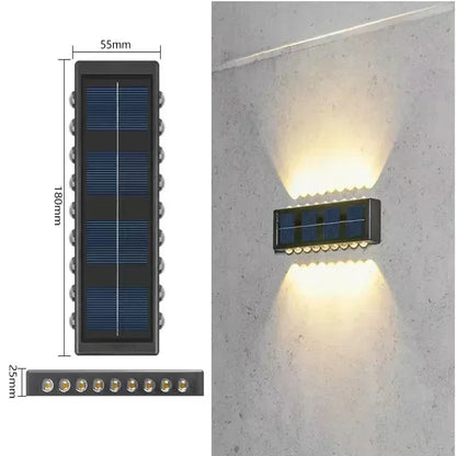 Outdoor Lights Solar Powered, Convex Mirror Wall Light, IP65 Waterproof Up and Down Courtyards Gardens Stairs Corridors Walls