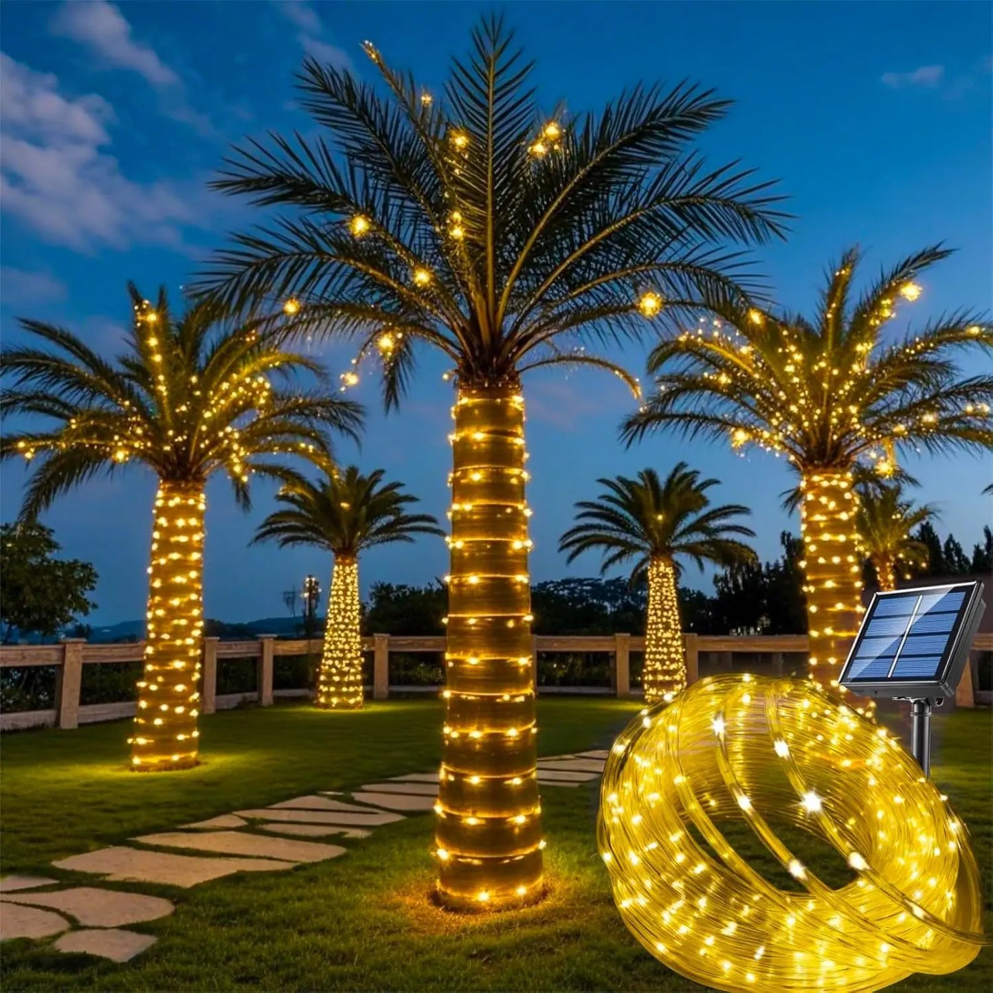 12m/7m Solar String Lights Garden Waterproof Tube Rope Lamp Christmas Garland Lights For Outdoor Holiday Decoration Lighting