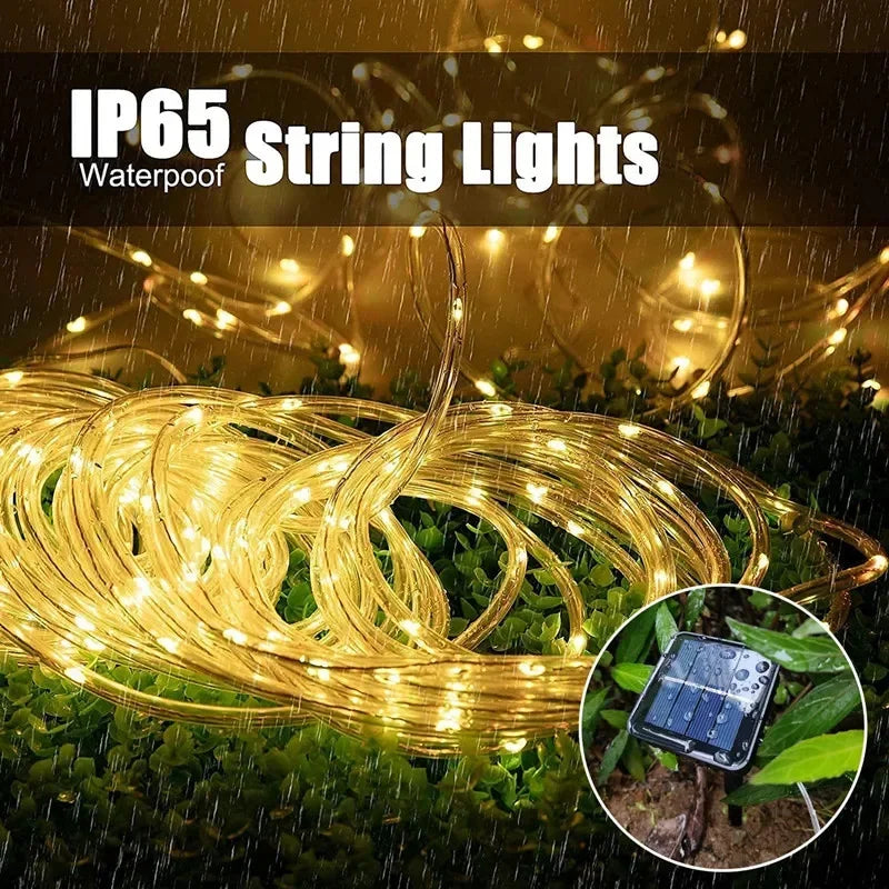 LED Solar Strip Rope Tube Fairy Light Solar Powered Garland String Light Christmas Decor for Outdoor Garden Lawn Tree Yard Fence