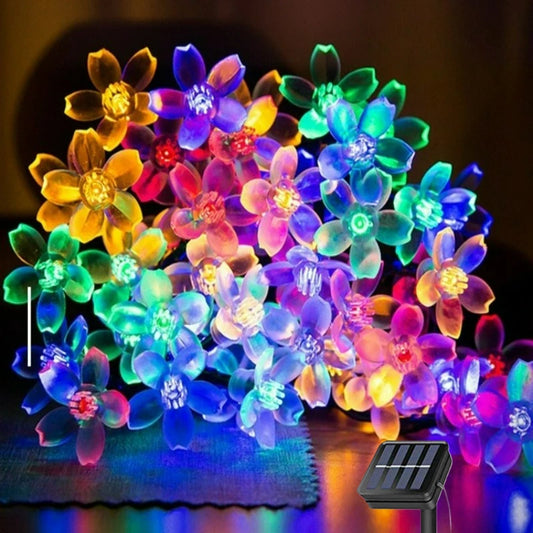 Solar Cherry Blossom String Lights with 8 Lighting Modes Outdoor Waterproof for Yard Garden Lawn Holiday Wedding Party Decor