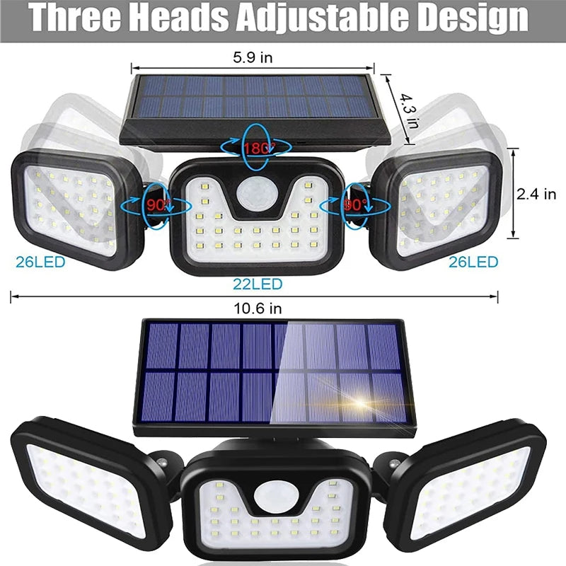 5 Heads Solar 300 LED Light Outdoor Motion Sensor Waterproof Wide-angle Illumination Wall Lamp Garden Courtyard Street Lights