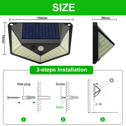 220LED Solar Light Outdoor 1-4PCS Solar Wall Lamp Human Body Sensor 3Mode Waterproof Garden Decor Street Lights Sunlight Powered