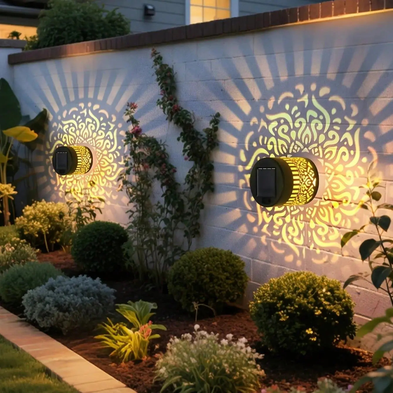 Solar Mandala Sunflower Wall Light with LED Bulbs Waterproof Outdoor Pendant for Garden and Courtyard Decoration