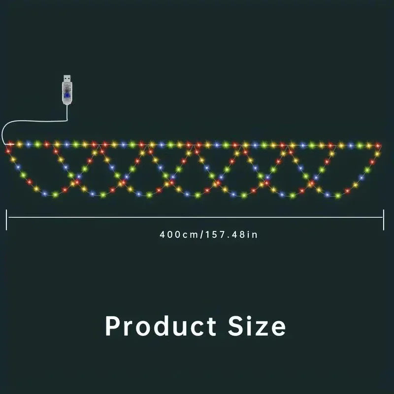 4M138 LED Light Christmas Lights String USB Plug-in Wave Shaped Hanging Curtain Light Bedroom Garden Eaves Deco LED String Lamps