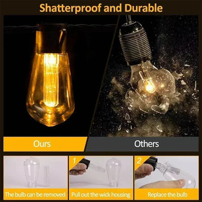 Edison Light Outdoor String Shatterproof Bulbs, Waterproof LED Solar Hanging Ambience Lights, for Yard Garden Patio Bistro