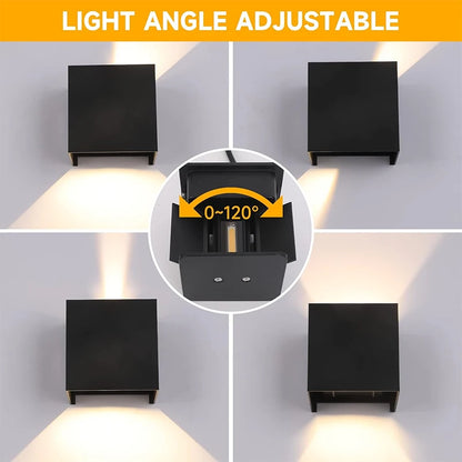 Outdoor Wall Lights, LED Up And Down Adjustable Beam DC110-220V Black Indoor Wall Lamp Warm White for Garden Bathroom Bedroom