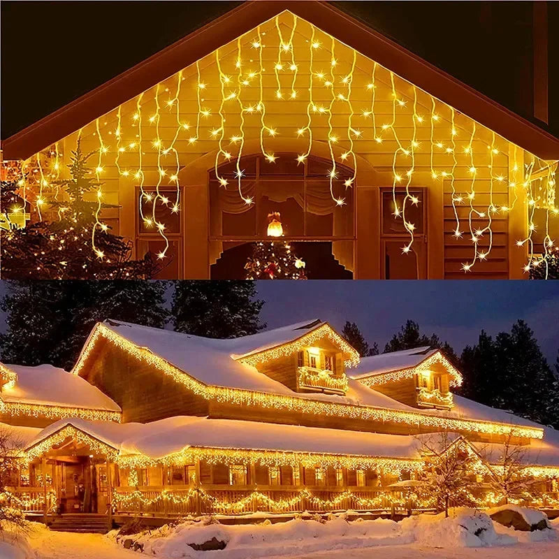 4Mx0.6M Curtain LED Icicle String Lights EU Plug Christmas Garland Droop Light Wedding Garden Street Outdoor Decorative Lighting