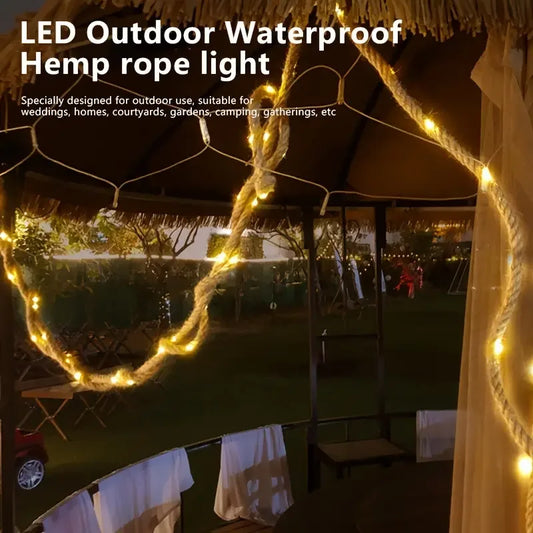 5M/10M Solar Handmade Vintage Hemp Rope Lamp 8 Modes Waterproof Camping String Light for Patio Camping Wedding Bistro Decoration