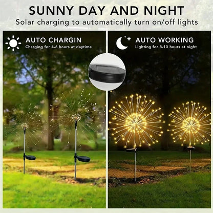 8 Mode Firework Lamp Solar Powered Outdoor Grass Globe Dandelion Fireworks Lamp for Garden Yard Lawn Landscape Holiday Light