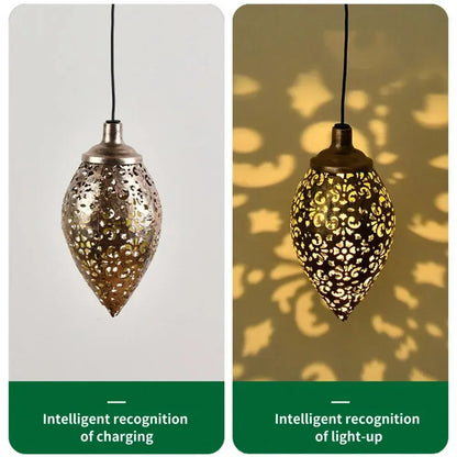 Outdoor Water Drop Shaped Solar Projection Light Waterproof Hollowed-out for Garden Patio Stair Fence Street Landscape Balcony