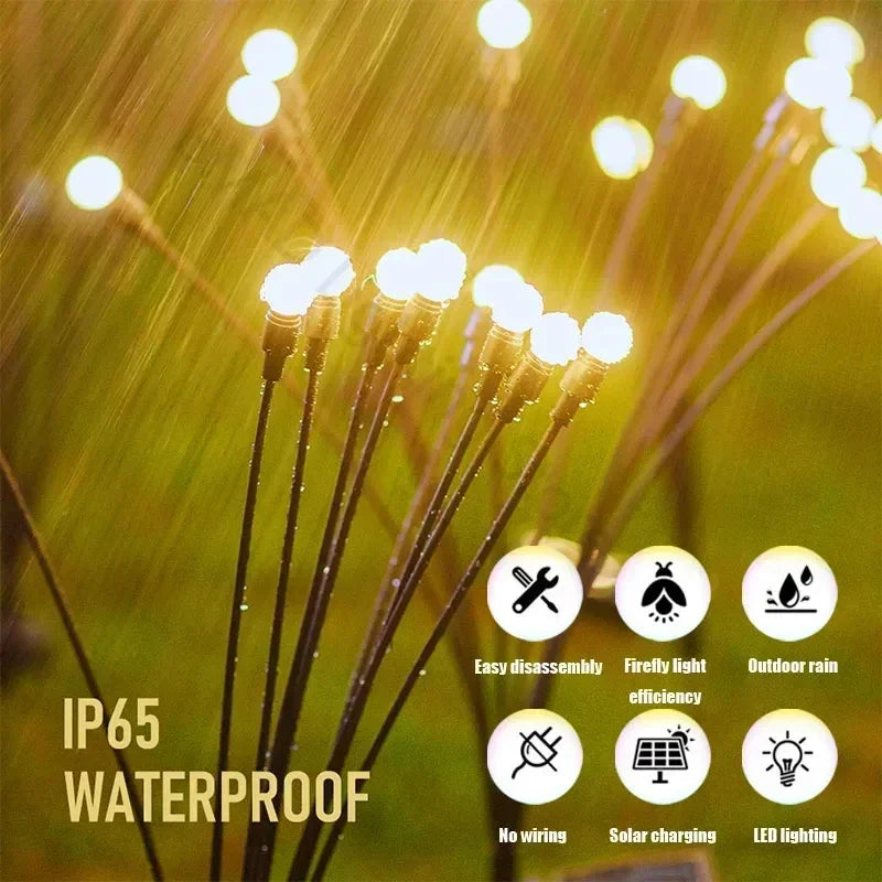 Solar LED Lights Garden Firework Warm Lights Outdoor 6/8 LEDs Waterproof Firefly Lawn Lamps Patio Pathway Decoration