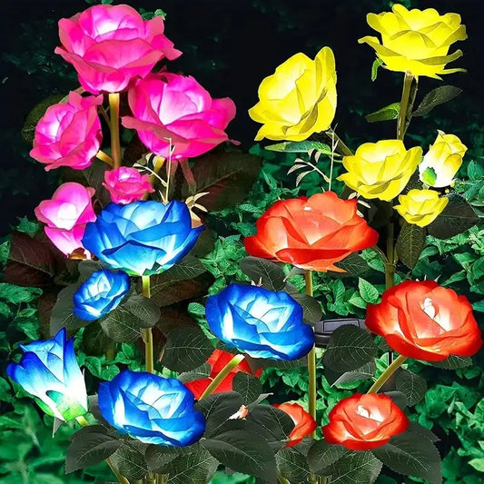 1PC Solar 5-Head Rose Flower LED Light,Outdoor Plug-in Decoration Lights,Landscape Lightting For Garden Lawn Yard Path Graveyard