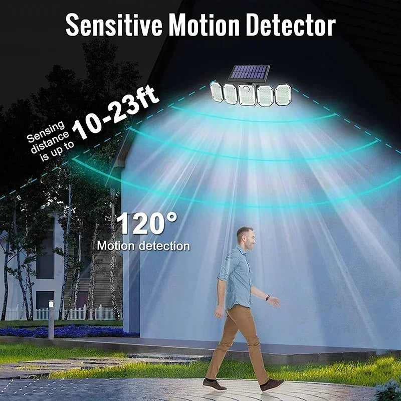 5 Heads Solar 300 LED Light Outdoor Motion Sensor Waterproof Wide-angle Illumination Wall Lamp Garden Courtyard Street Lights