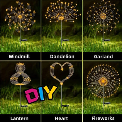 8 Mode Firework Lamp Solar Powered Outdoor Grass Globe Dandelion Fireworks Lamp for Garden Yard Lawn Landscape Holiday Light