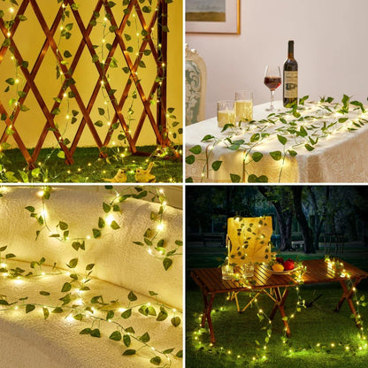 Solar String Lights Outdoor Warm White Solar String Lights 8 Modes Waterproof Fairy Leaf Lights for Patio Garden Party Wedding
