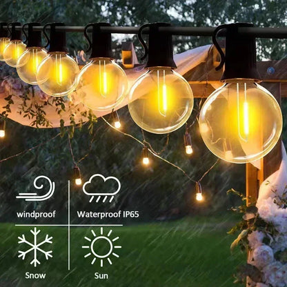 G40 Solar String Lights Outdoor 8Mode Solar Globe String Bulb Patio Hanging Lights Waterproof Garden Pergola Bistro Deck Decor