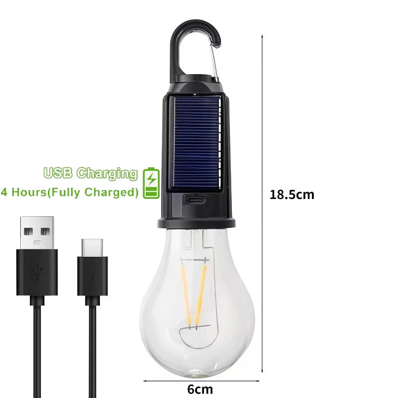 Rechargeable Camping Light, Solar LED Bulb, Waterproof with 3 Lighting Modes, Comfortable Hook, Camp Lantern for Breakdowns