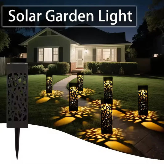 Outdoor Solar Lights 6 Pack Garden Pathway Lighting Waterproof Hollow Out Design Auto Dusk to Dawn for Lawn Yard Patio Landscape
