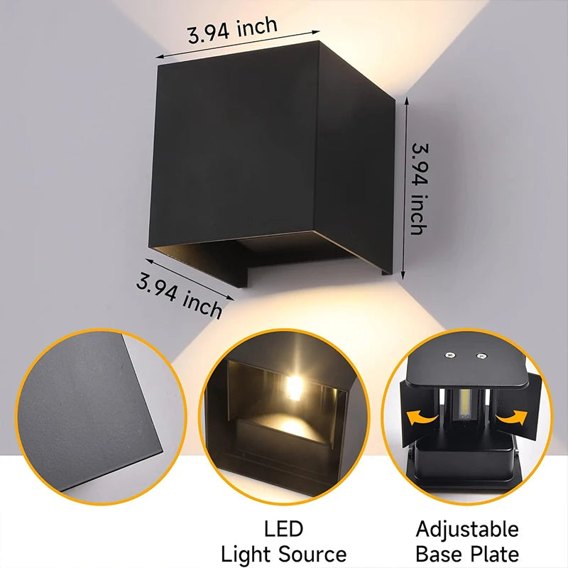 Outdoor Wall Lights, LED Up And Down Adjustable Beam DC110-220V Black Indoor Wall Lamp Warm White for Garden Bathroom Bedroom